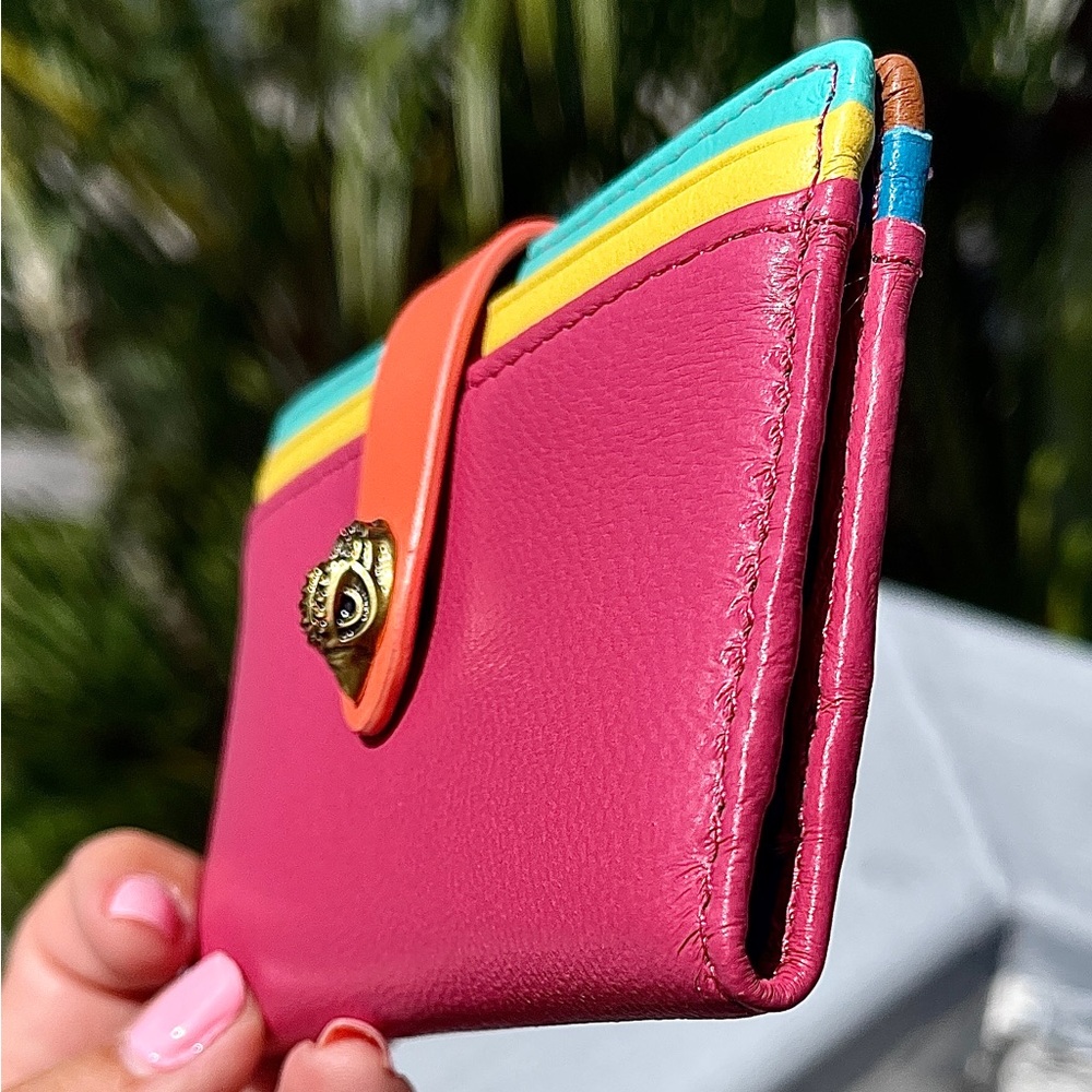 Kurt Geiger NWT Leather Wallet/Card Holder MultiColor SnapCloseCyrstal EagleHead - Picture 8 of 17